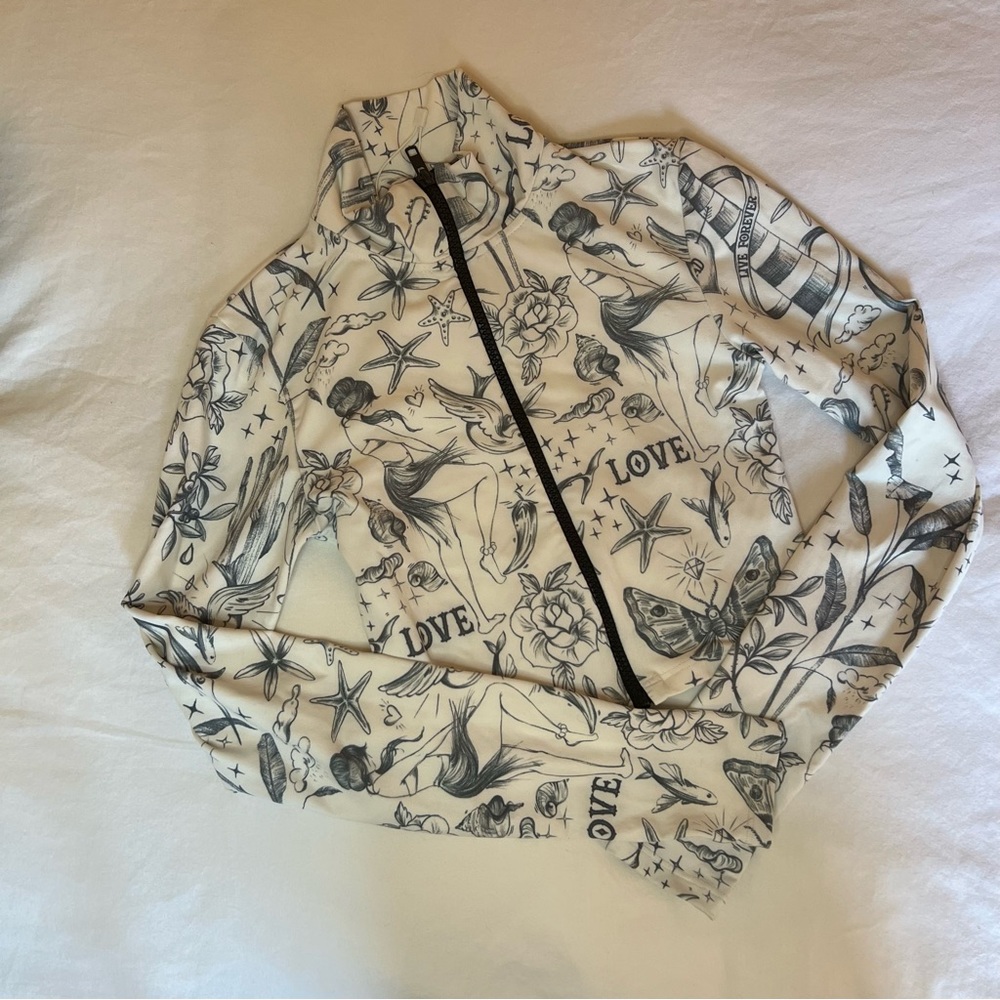 Active Zip Up Long Sleeve Tattoo Print